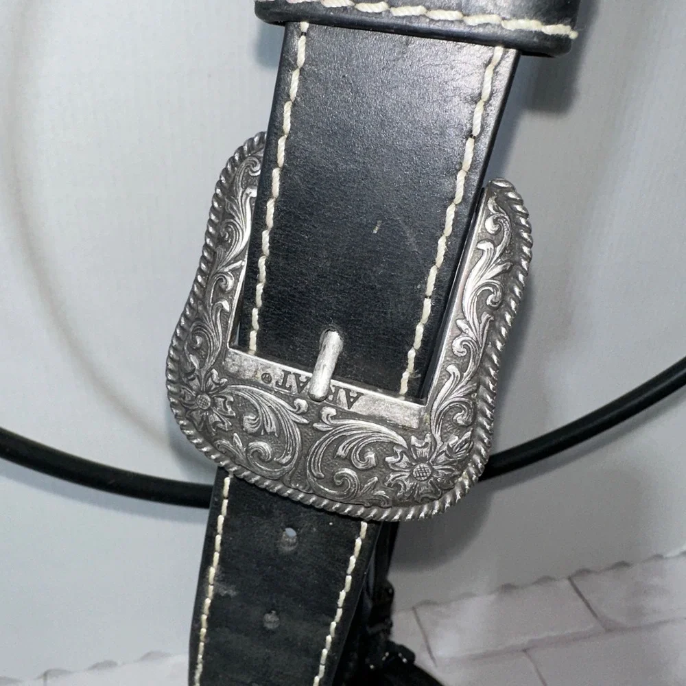 Ariat Mens Black Leather Western Belt XL Silver Engraved Buckle A1523401 2007 LE